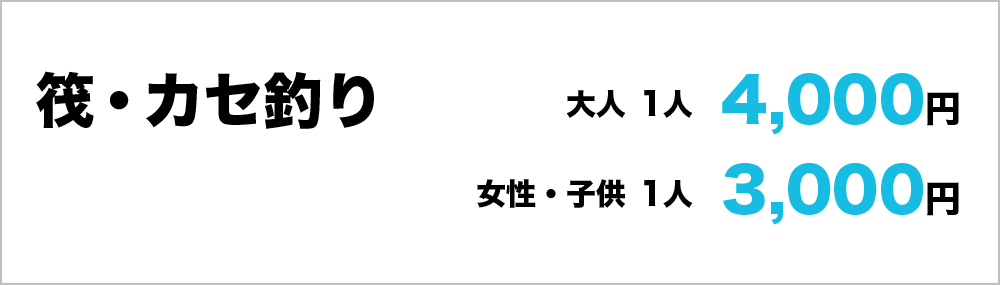 筏・カセ釣り　大人1人4,000円　女性・子供1人3,000円